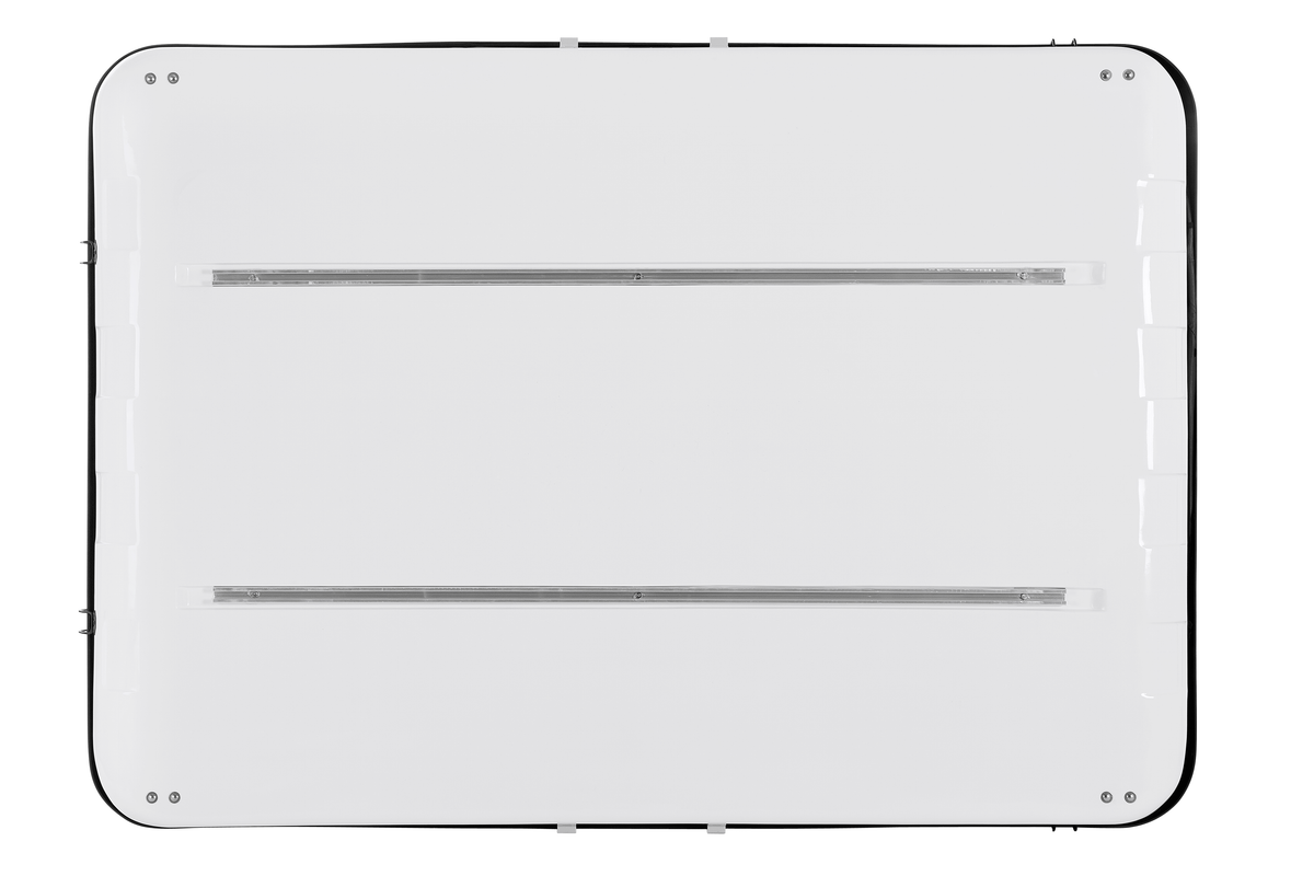 James Baroud Hartschalen-Dachzelt Grand Raid weiß Produktfoto. Unterseite  des Dachzeltes mit Befestigungsschienen.