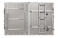 James Baroud Stoff-Dachzelt Vision. Produktfoto von unten. Boden des Dachzeltes. Befestigungsschienen und Montierte Leiter.