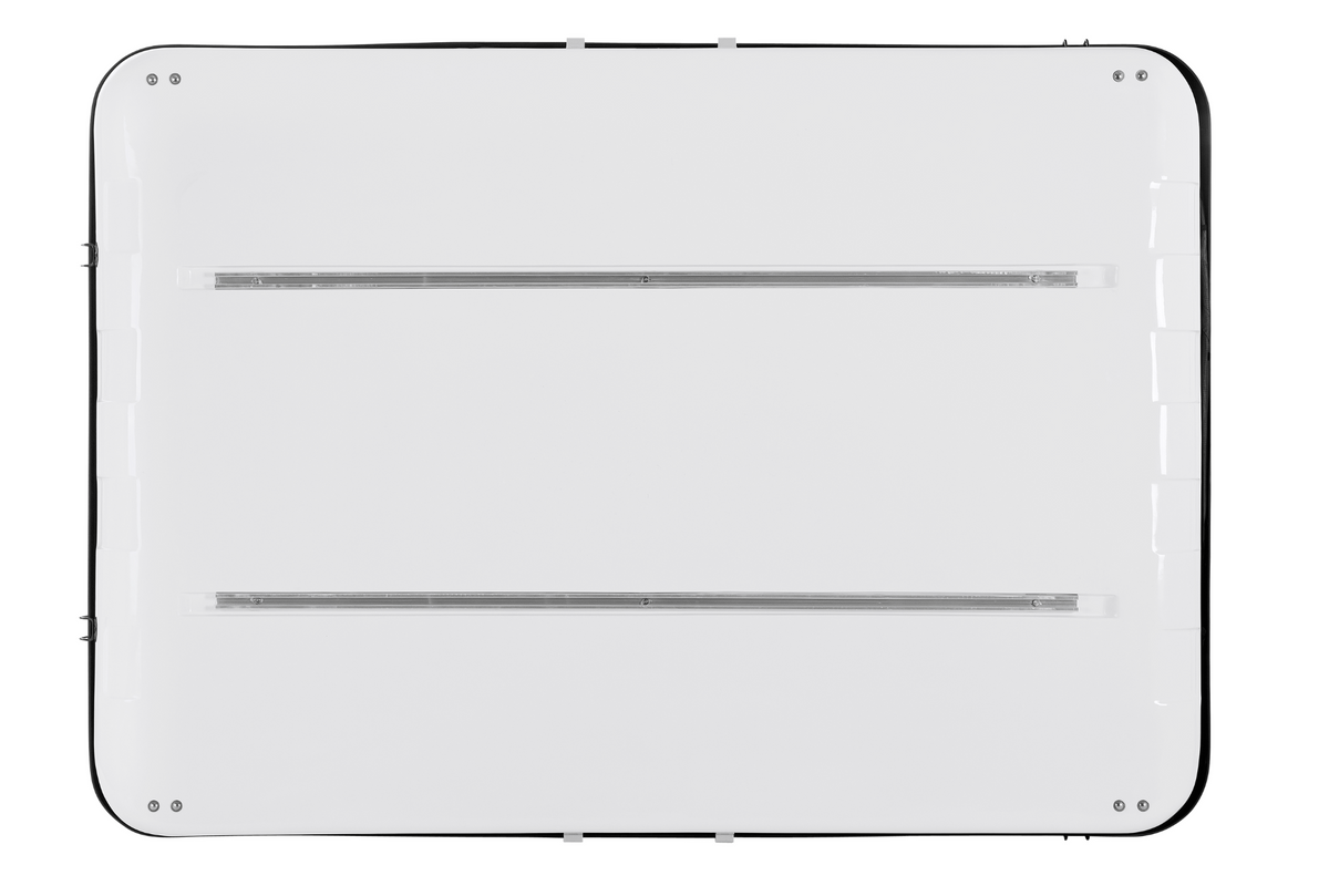 James Baroud Hartschalen-Dachzelt Evasion weiß Produktfoto. Unterseite  des Dachzeltes mit Befestigungsschienen.
