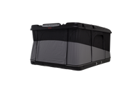 James Baroud Hartschalen-Dachzelt Explorer schwarz Produktfoto. Aufgebaut. Von der Seite. Fenster und Einstieg verschlossen.