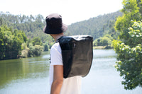 James Baroud Schuhtasche als Rucksack aufgesetzt.