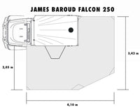 James Baroud Falcon 270° Zeichnung von oben mit Außenmaße im Aufgebauten Zustand.